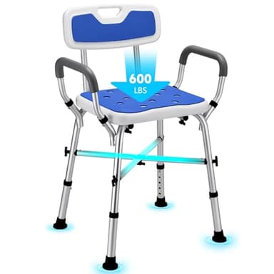 Shower Chair for Inside Shower, 600 lbs Heavy Duty Shower Chair for Elderly and Disabled, Height Adjustable Shower Chair with Arms and Back, Bath Chairs for Seniors, Adults, Handicap
