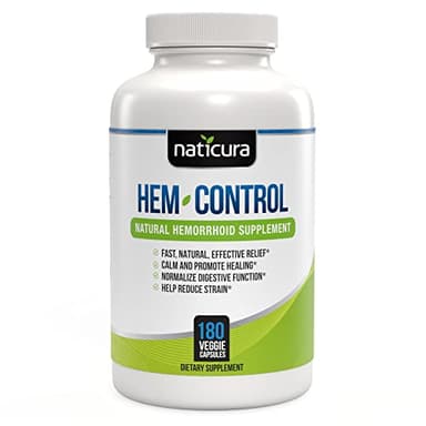 Naticura Hem-Control - Fast Effective Hemorrhoid Treatment Supplement - Powerful Formula to Promote Symptom Relief, Shrinking of Hemorrhoids, Ease Discomfort - 180 Vegan Capsules - Made in USA