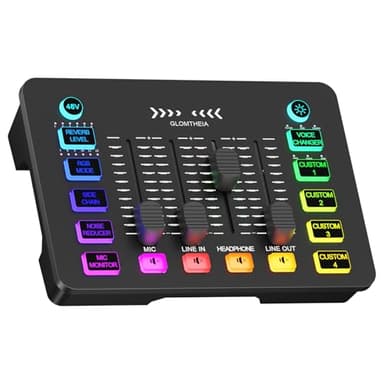 Glomtheia Gaming Sound Board Audio Interface Voice Changer for PC PS4 PS5 Streaming Mixer Soundboard Compatible with XLR Condenser/Dynamic Microphone