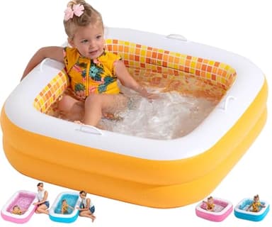 3-in-1 Inflatable Baby Pool, Bathtub & Ball Pit for Toddlers 1-3, Patented Safety Secure Grip Handles, Soft Floor & Drain - Summer Water Toys, First Birthday Gifts, Kiddie Pool for Ages 1 2 3, 34"x10"