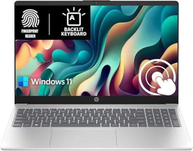 HP 15.6" HD Touchscreen Laptop with Fingerprint Reader, Intel Quad-Core N Processor, 4GB RAM, 128GB SSD Storage, Type-C, HDMI, Backlit Keyboard, W11 (Renewed) Parent (Blue)