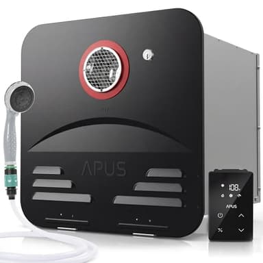 APUS RV Tankless Water Heater, 68,000 BTU Propane Gas On Demand Hot Water with Black Door&Remote, 12V, 3.9 GPM, High Altitude Ready, CSA Certified, Compatible with All RVs,Ideal for RV Family & Camper