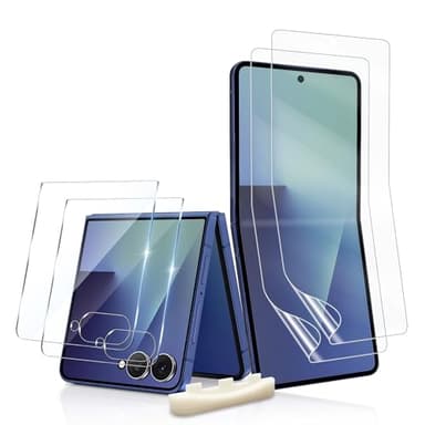 2+2 Pack for Samsung Galaxy Z Flip 7 Screen Protector, Tempered Glass for 4.1" Outer Screen + Flexible Film for 6.9" Inner Screen, Full Coverage, HD Clear, Bubble-Free, Case Friendly for Z Flip 7 5G
