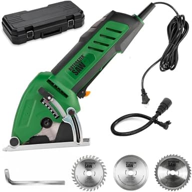 Official ROTORAZER Compact Circular Saw Set for DIY Projects - Cut Drywall, Tile, Grout, Metal, Pipes, PVC, Plastic, Copper, and Carpet w/Blades, Dust Collector & Case - AS SEEN ON TV (Green)