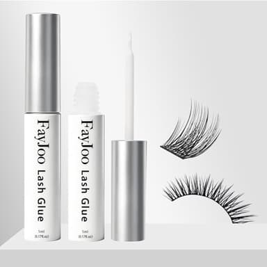 Strong Hold Eyelash Glue for Sensitive Eyes Up to 5 Days-Ultimate Waterproof Lash Adhesive Dries Clear, Latex-Free & Hypoallergenic Gentle Brush-On Formula, No Irritation, FayJoo White/Clear Bond, 5ml