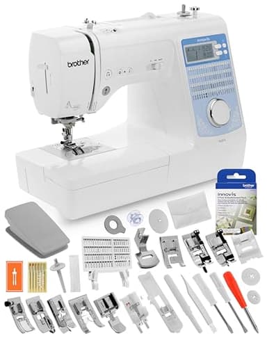 Brother Innov-is NS80E Computerized Sewing Machine w/Starter Package - Includes Brother 5 Sewing Foot Embellishment Pack + Mr. Vac & Mrs. Sew - Ready, Set, Sew Video