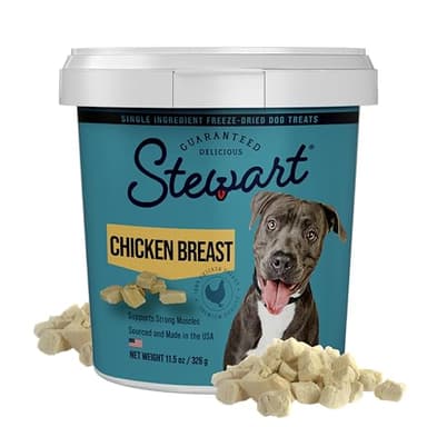Stewart 100% Chicken Breast Dog Treats, 11.5 oz Tub, ~215 Pieces, Freeze Dried Raw, Single Ingredient, 74% Protein Training Treats or Meal Topper, Grain Free, Gluten Free