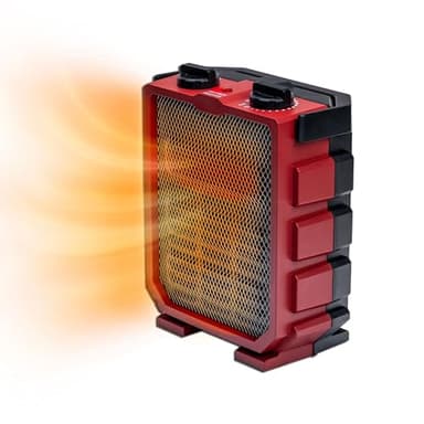 Comfort Zone 1500W Portable Electric Space Heater with Fan – Ceramic Utility Heater with Adjustable Thermostat, 3 Modes, Foldable Handle & Tip-Over Protection – Red