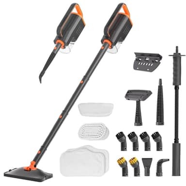 HelpX Steam Mop Cleaner with Detachable Handheld Steamer, 20 in 1 Wired Steam Cleaner with Multiple Accessories, Detachable Water Tank, Microfiber Pads for Floor Tiles Carpet and Grout Cleaning (Grey)