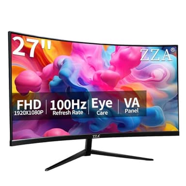 ZZA 27 inch 100Hz Curved Monitor with 1K 1920x1080 Computer Screen 27 inch FHD with HDMI,VGA and Wall Mountable|1080P Eye Care PC Office Display for Working and Gaming
