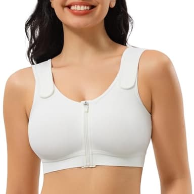 CYDREAM Zip Front Closure Wireless Bras for Women Full Coverage Post Surgery Compression Back Smoothing Comfort Adjustable (US, Alpha, Large, Regular, Regular, White)
