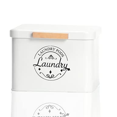 SACREDAY Laundry Pods Holder with Hinged Lid, Farmhouse Space-Saving Metal Container for Laundry Room Decor Organization and Storage, Detergent Dispenser for Efficient Laundry Room Use(Cream)