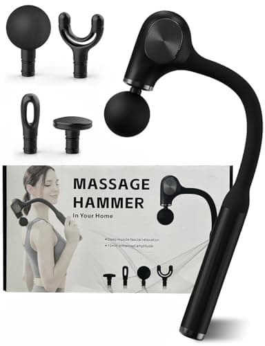 BlissfulDestiny Deep Tissue Massage Gun with Bend Handle, 12MM Percussion, 4 Replaceable Heads, Less-Shock Design for Back, Neck, Foot, Leg, Shoulder