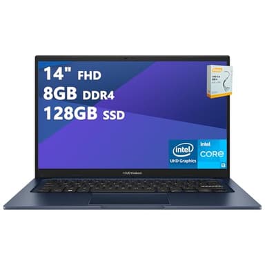 ASUS VivoBook 14 Portable Business Laptop | 14" FHD Anti-Glare | Intel Hexa-Core i3-1215U (>i7-1165G7) | 8GB DDR4 128GB SSD | Type-C Privacy Camera SonicMaster Win11 Blue w/DLCA Accessory