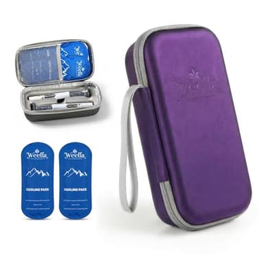 weefla Hard Shell Insulated Cooler Travel Case for Zepbound or Mounjaro Injector Pens, TSA Approved Cold Pack, Compact Syringe Box Holder for Trip & Daily Use, Dark Purple Style (Dual)