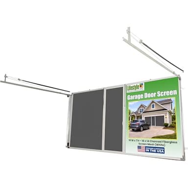 Lifestyle Screens Garage Door Screen - Retractable Screen Door with Charcoal Fiberglass Mesh for Ventilation, Privacy, Protection, and Bug Control, Fits Various Garage Openings, White (16'Wx7'H)