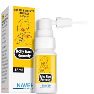 NAVEH PHARMA® Itchy Ears Remedy Ear Cleaning and Itch Relief | Treats All Causes of Ear Itchiness | Jet Spray for Eczema Treatment & Clogged Ear Relief | Ear Wax Removal & Ear Drops Wash (0.5 Fl Oz)