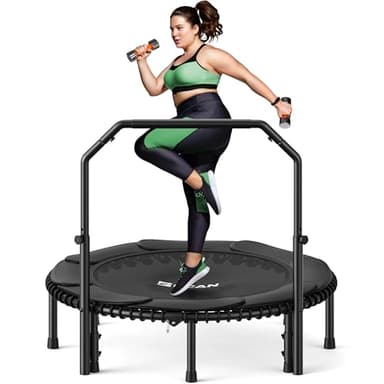 BCAN BT2 Rebounder Trampoline for Adult, 48" Fitness Trampoline with Bungees, U Shape Adjustable Foam Handle, Stable & Quiet, Indoor Outdoor Workout-48Inch-Deep Black