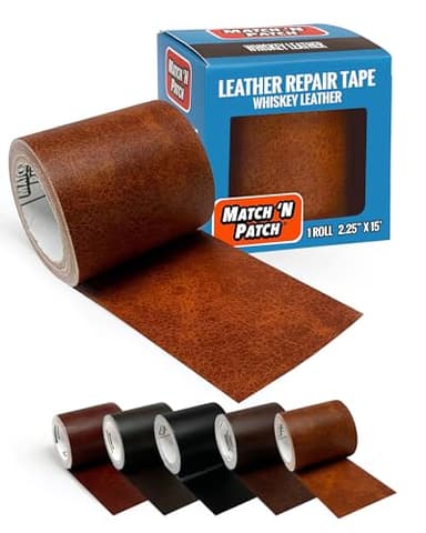 MATCH 'N PATCH Leather Repair Tape - Whiskey (2.25 inch x 15 feet) - Realistic Faux Leather Patches for Couch, Sofa, Upholstery, Car Seats & Other Furniture, Vinyl Repair Kit, Self Adhesive Patch