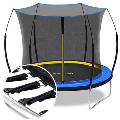 SkyBound 8 FT Springfree Trampoline - Springless with Enclosure - Bungee Cords - Outdoor for Kids & Adults - No-Gap Zipper - Blue