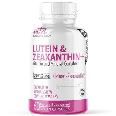 Nature's Fusions Nutri Lutein 20mg Eye Vitamins Complex - Triple Carotenoid Formula - Lutein and Zeaxanthin - Contains Zinc, Vitamins A,C,D3,E, Folate - 60 Capsules - Eye Health Supplements