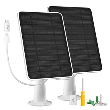 Solar Panel Charger Compatible with Arlo Essential 2K Outdoor(2nd Gen)/Essential XL Camera(2nd Gen)/Essential Spotlight, 5W Solar Panel with IP65 Waterproof 10ft Micro USB-C Cable & Wall Mount, 2 Pack