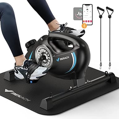 Under Desk Bike Pedal Exerciser, Quiet Magnetic Mini Exercise Bike with MERACH App for Arm, Leg Recovery, Physical Therapy, Smooth Foot Desk Cycle