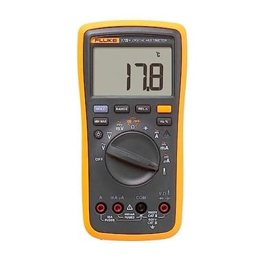 Fluke 17B+ Digital Multimeter, for Electrical Applications, Measures AC/DC Voltage 1000V, Current Measurements to 10A, Resistance, Continuity, Diode, Capacitance, Frequency, and Temperature Testing