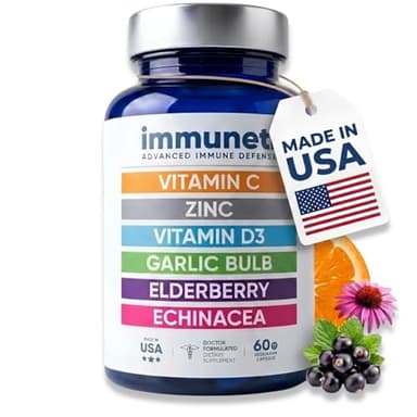 Immuneti Advanced Immune Support – Doctor Formulated 6-in-1 Daily Immunity Supplement – Made in USA – With Vitamin C, D3, Zinc, Elderberry, Garlic & Echinacea - Vital Nutrients & Antioxidants (1)
