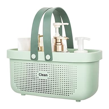 JiatuA Plastic Storage Basket with Handle Portable Shower Caddy Tote Organizer Basket Bin for Bathroom Kitchen Dorm Room Bedroom, Green