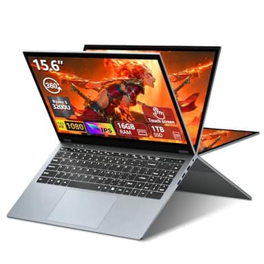2 in 1 Laptop Computer, 15.6 Inch Convertible Laptop, 16GB DDR4 RAM 1TB SSD Touchscreen Laptop, AMD Ryzen R3 3200U, AMD Radeon, FHD 1920x1080, 360° Rotating Touch Screen, WiFi 5, Backlit Keyboard