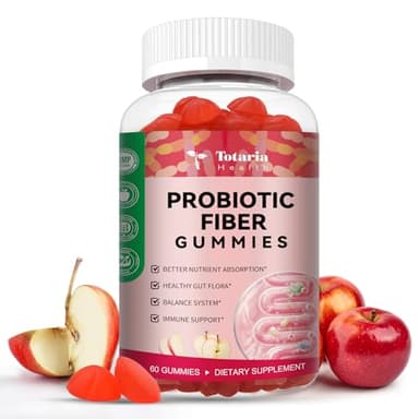 Totaria 9-in-1 Probiotic Fiber Gummies for Adults & Teens 16G Fiber per Serving, Psyllium Fiber Supplement with 5 Billion CFU Bacillus Coagulans, Inulin, ACV for Digestive & Gut Wellness - 60 Gummies
