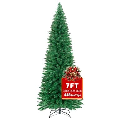 7FT Christmas Tree,Artificial Pencil Christmas Tree with 448 Branch Tips,Xmas Tree with Solid Metal Foldable Stand Perfect for Indoor&Outdoor,Christmas Decoration for Party by DNKMOR