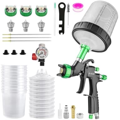 A610 LVLP Air Paint Spray Gun Kits with 650ml Mixing Cup & 10x Disposable Cups, 1.3/1.5/1.7mm Nozzles LVLP Automotive Paint Gun Sprayer, Paint Gun for House Painting, Furniture, Fence, Car