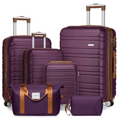 LARVENDER Luggage Sets 6 Piece, Expandable Hardside Carry on Suitcase Set with Spinner Wheels, Lightweight Rolling Luggage Sets for Women with TSA Lock, Purple