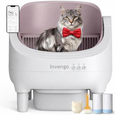 Invengo Automatic Cat Litter Box Self Cleaning, App Control, Open-Top Automatic Litter Box with Safety Sensors, Ultra-Quiet, 10.5L Waste Bin with Odor Control, 2 Rolls of Garbage Bags, Champagne