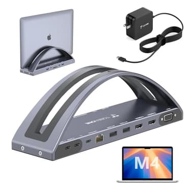 TobenONE MacBook Docking Station Dual 4K Monitor for M1-M5 Pro/Max, 13-in-2 USB C Docking Station with 100W Power Adapter, Laptop Dock Stand with 2 HDMI, VGA, 5 USB, PD 3.0, RJ45, SD/Micro SD, Audio