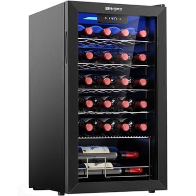 EUHOMY 25 bottle Wine Cooler Refrigerator, Freestanding Compressor Wine Fridge with Adjustable Temperature and Digital Control, Mini Fridge with Glass Door for Red White Wine, Beer, Black