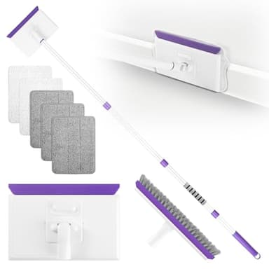 wlich Baseboard Cleaner Tool with Handle 2.0, 60" Extendable Long Handle, Dust Trapping and Locking, 5 Reusable Pads, Purple Base Boards Cleaning Tool for Moldings, Wall, Floor, Bathroom, Kitchen