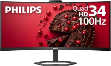 Philips 34E1C5600HE 34" UltraWide QHD 21:9 Monitor with Built-in Windows Hello Webcam & Noise Canceling Mic, USB-C Docking, Stereo Speakers, 100Hz, 4-Year Advance Replacement,Black