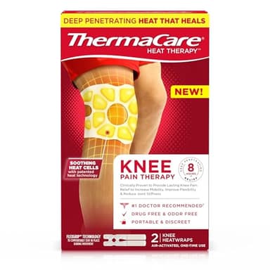 ThermaCare Knee Heat Wraps for Knee Pain Relief - Heating Pads with 8-Hour Heat Therapy - Flexible Heat Wraps for Joint & Muscle Pain, Secure Fit for Daily Comfort & Support for Wear - 2 Count