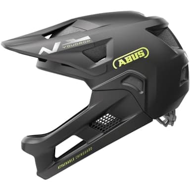 ABUS YouDrop Youth Mountain Bike Helmet - Bicyle Safety Certified, Removable Chin Guard, Designed for Kids (Velvet Black, One Size)