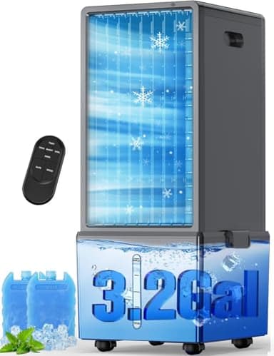 BIGOOSE 4-IN-1 Windowless Air Conditioner Portable w/ 4 Speeds & 4 Modes, 3.2-Gal Dual Tank for 24H Cooling, Waterless Alert System, 12H Timer, Remote & Touch, Swamp Cooler Air Conditioner for Bedroom