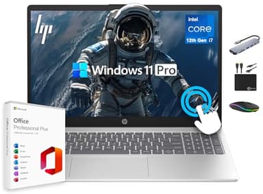 HP 15.6 FHD IPS Touchscreen Pavilion Laptop, Computer, 10-Core Intel i7 Processor, 64GB RAM, 1.5TB Storage (1TB SSD + 500GB Ext), Wi-Fi 6E, Windows 11 Pro+Lifetime Microsoft Office, MarxsolAccessory
