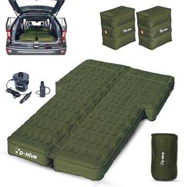 D-Hive Unbeatable Durability SUV Air Mattress for Car Camping, Durable Extra Thick 300D Oxford Fabric, Quick Easy Set-Up w/Electric Pump, Car Bed Mattress, Forrest Green