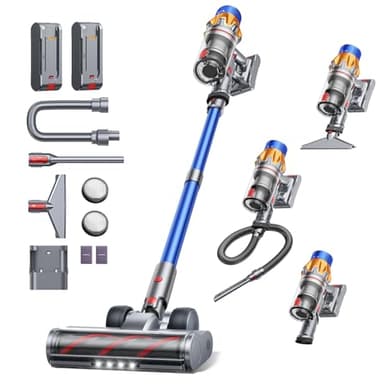 Cordless Vacuum Cleaner with 2 Batteries, 130 Mins/50KPa/600W Stick Vacuum Cleaners for Home with 3.3Ft Hose, Sofa Brush, TouchScreen AUTO-Mode, Wall Mount Charging, Scented, for Floor/Carpet/Pet Hair