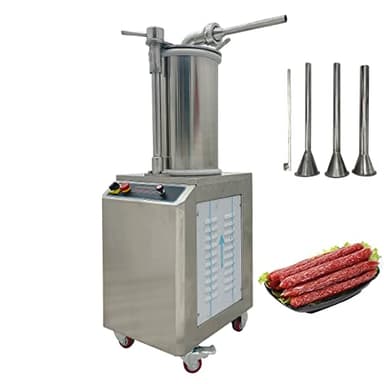 TECHTONGDA Hydraulic Automatic Sausage Stuffer Maker Stainless Steel Sausage Filling Machine Vertical Meat Filler Sausage Maker with 26L Capacity and 3 Stuffing Nozzles for Commercial and Home Use