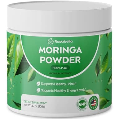 Rosabella Pure Moringa Powder - Energy, Skin, Immune & Gut Health Superfood, Rich in Antioxidants, Essential Vitamins & Amino Acids, Natural Green Superfood Supplement (3.7oz (Pack of 1))