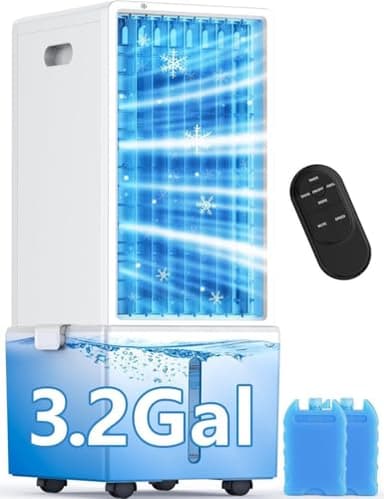 COOLECH 4-IN-1 Windowless Air Conditioner Portable w/3.2-Gal Tank for 24H Cooling, 4 Speeds &4 Modes, Waterless Alert System Swamp Cooler, LED Touch & Remote,12H Timer, Evaporative Air Cooler for Room