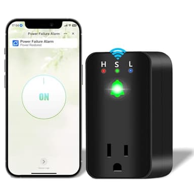 PLOJOP Power Failure Alarm with WiFi App Notifications, 110dB Power Outage Alert with LED Indicator for Freezer, GFCI Outlet, Sump Pump, and Greenhouse